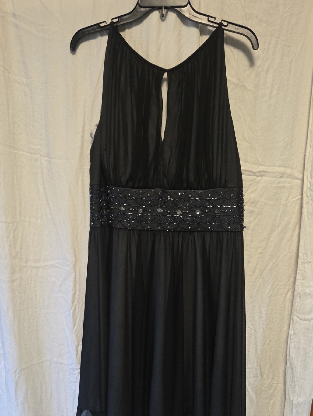 Black Beaded Waist Mini Dress - Women